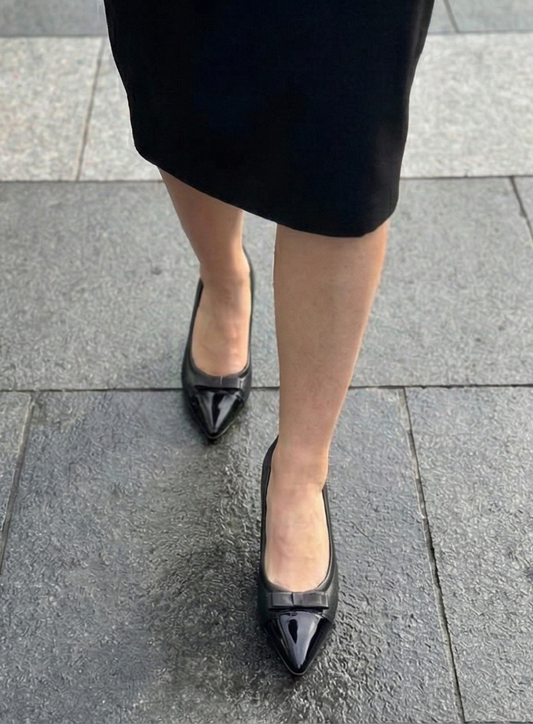 Shortland Black Leather Heel